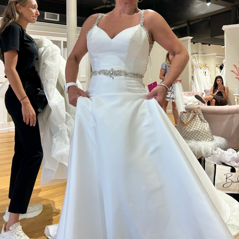 Elegant Wedding Dress with Beaded Detail—- Never worn with tags still on